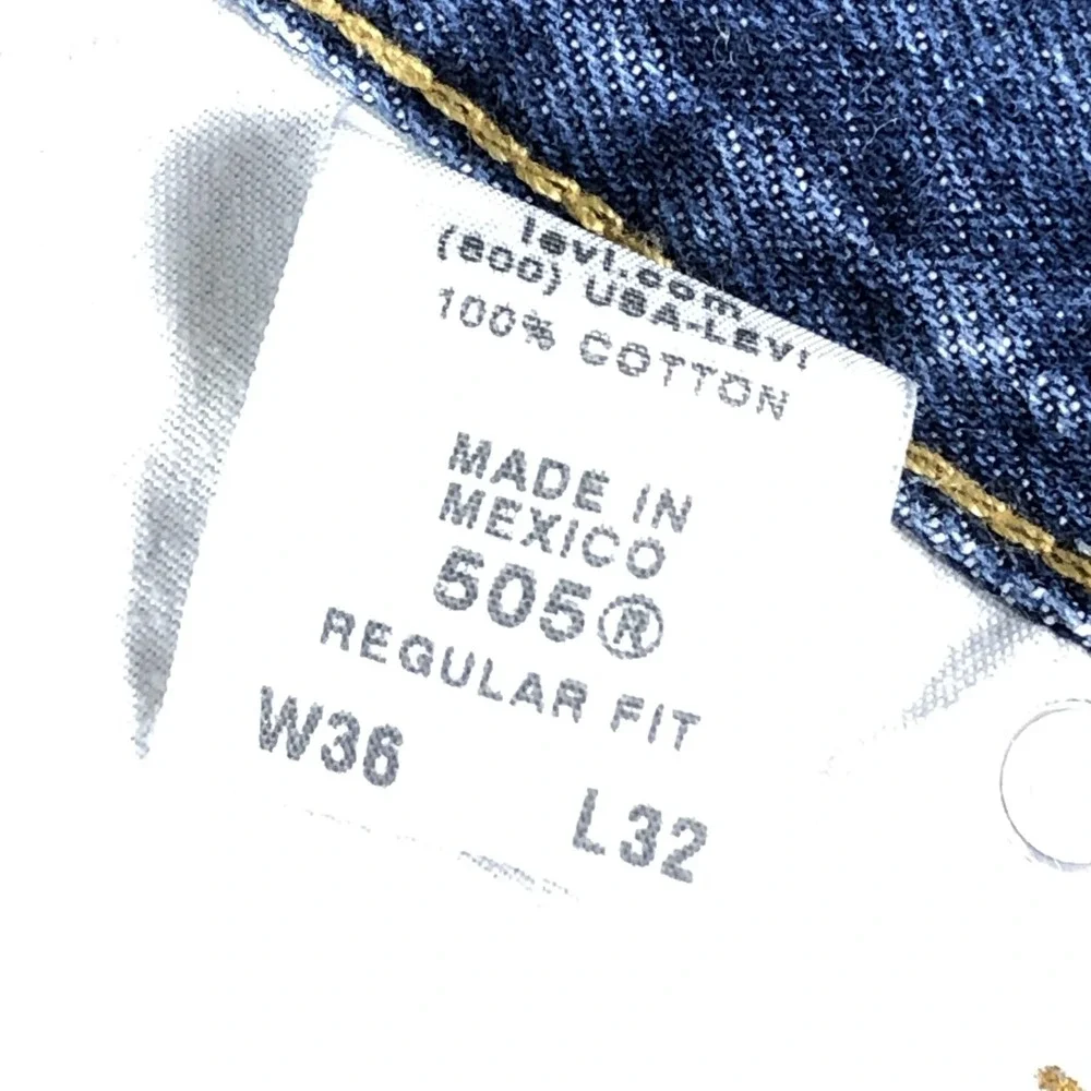 Levis 505 Jeans Mens 36x32 Blue Regular Fit Straight Leg Denim Medium Wash Y2K